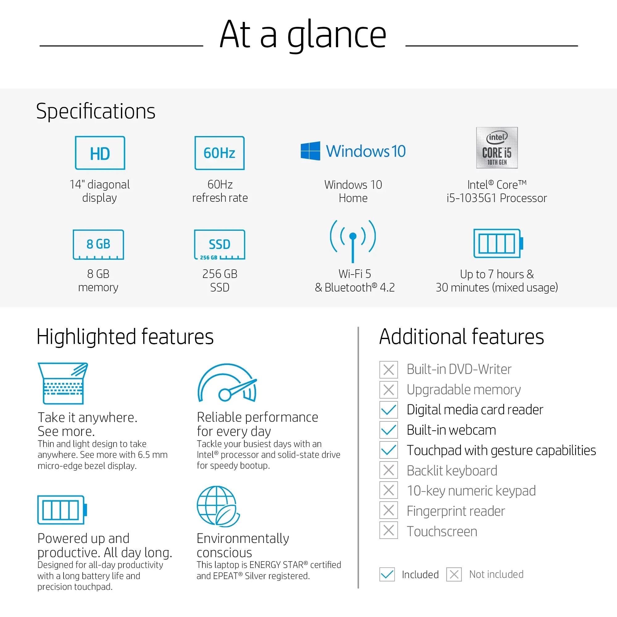14, Intel Core i5-1035G1, 8GB , 256GB ,   Laptop