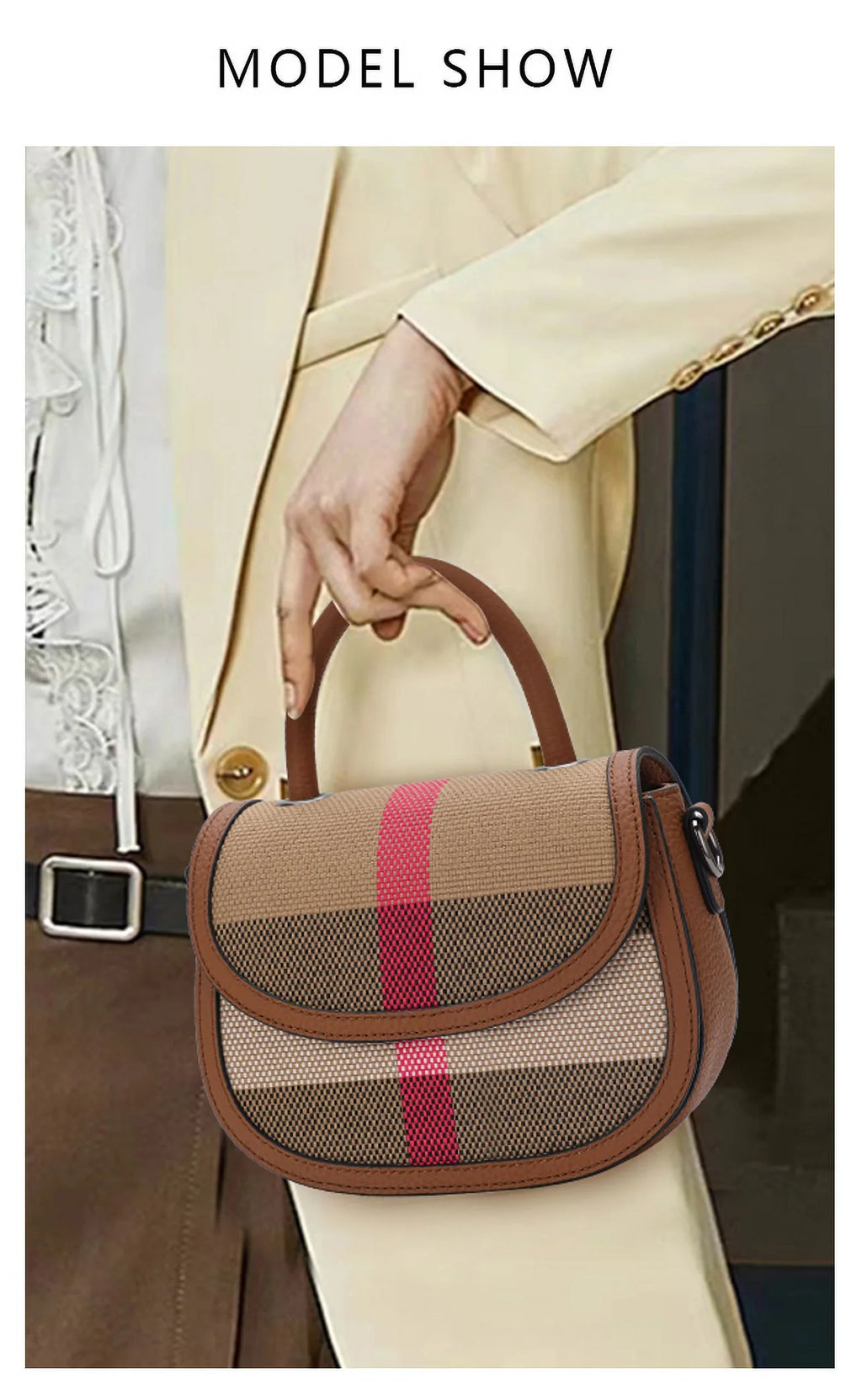 Aidrani   New Women's One Shoulder Crossbody Bag Canvas with Cowhide Saddle Bag