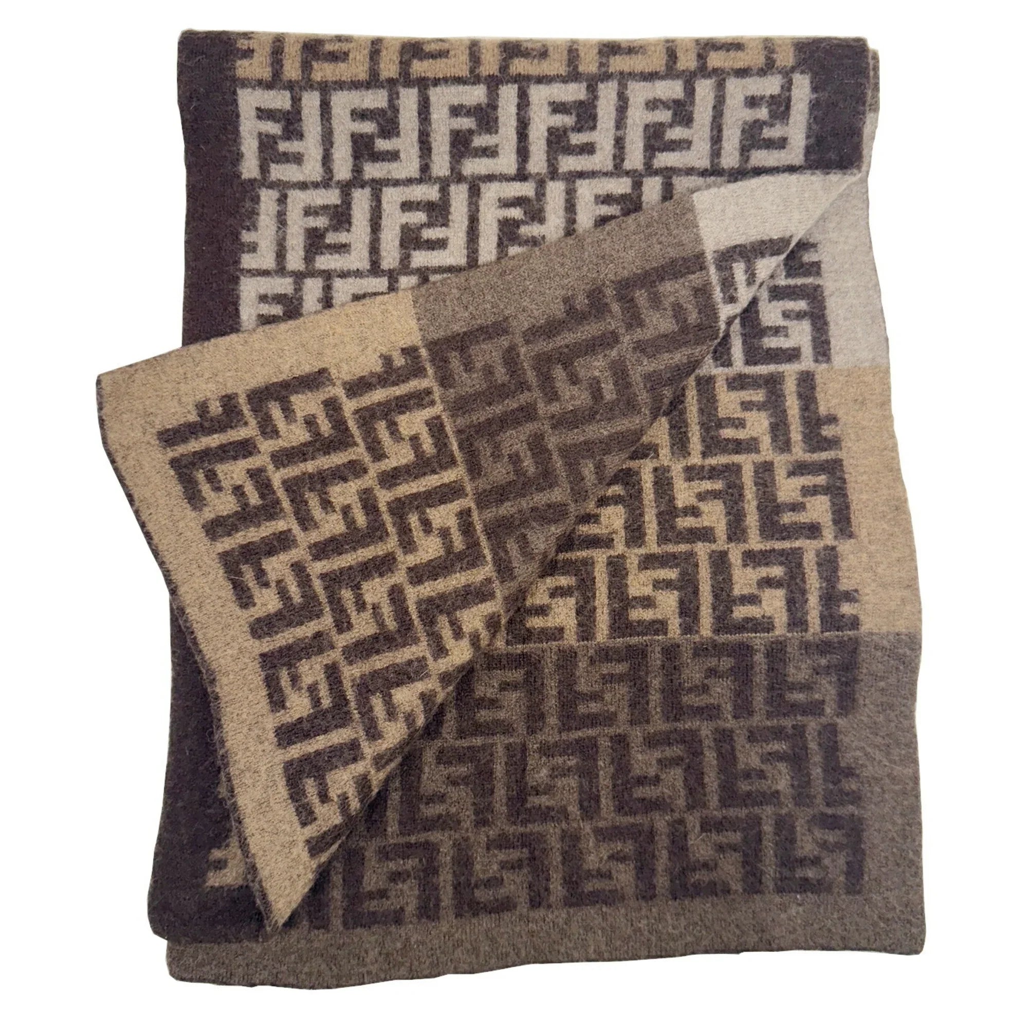 Pre-Owned  Zucca pattern  scarf wool brown beige men's women's (Good)