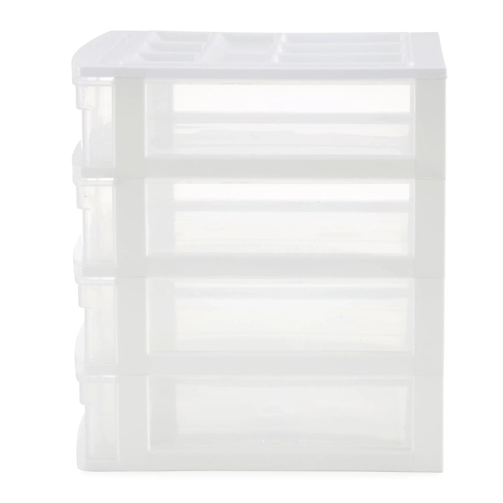 Gracious Living 4 Drawer Desktop Storage w/ Organizer Lid, White (4 Pack)