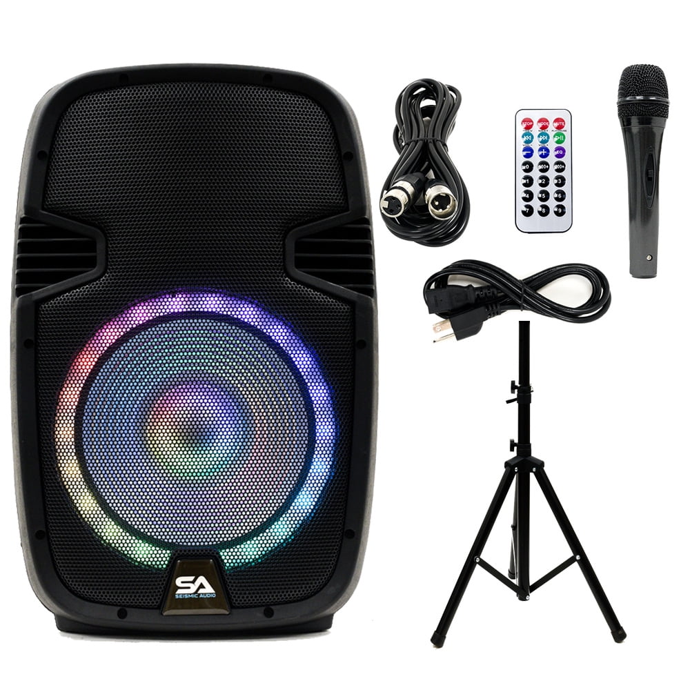 Seismic Audio -KP15BTH Active 15 Inch  Home Karaoke Bluetooth Party Speaker  System with Stand,  Lights, Microphone, Cable and Remote