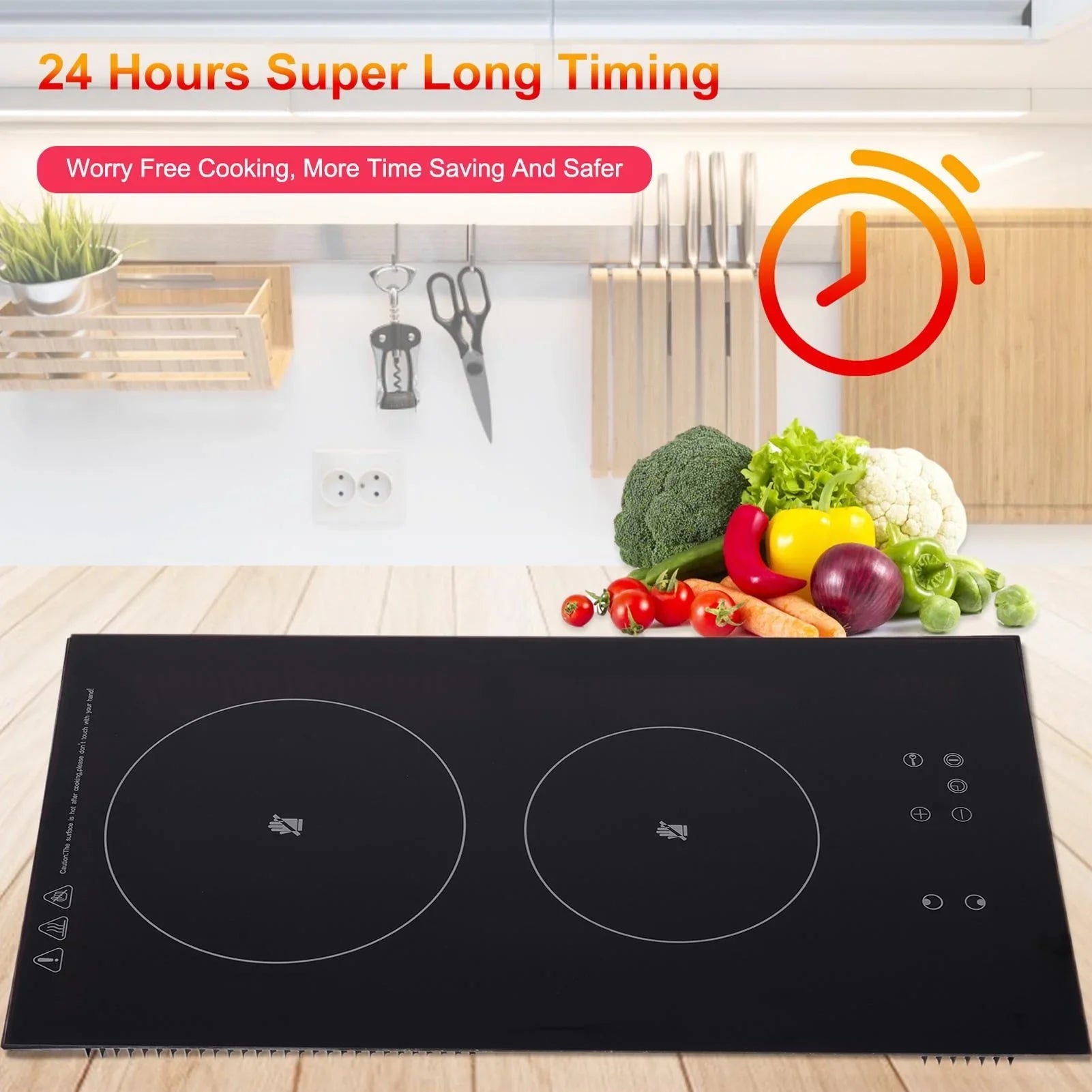 Induction Cooktop 2 Burner | 110V Vertical Electric Stove Top | Portable Ceramic Glass Countertop Induction Burner for Simmer, Steam, Slow Cook, Fry and Most Cookware