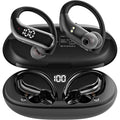 Bluetooth 5.3 Headphones Wireless Earbuds 100hrs Playtime Wireless Charging Case Digital Display Sports Ear buds with Earhook Premium Deep Bass Waterproof Over-Ear Earphones for  Phone Laptop Black