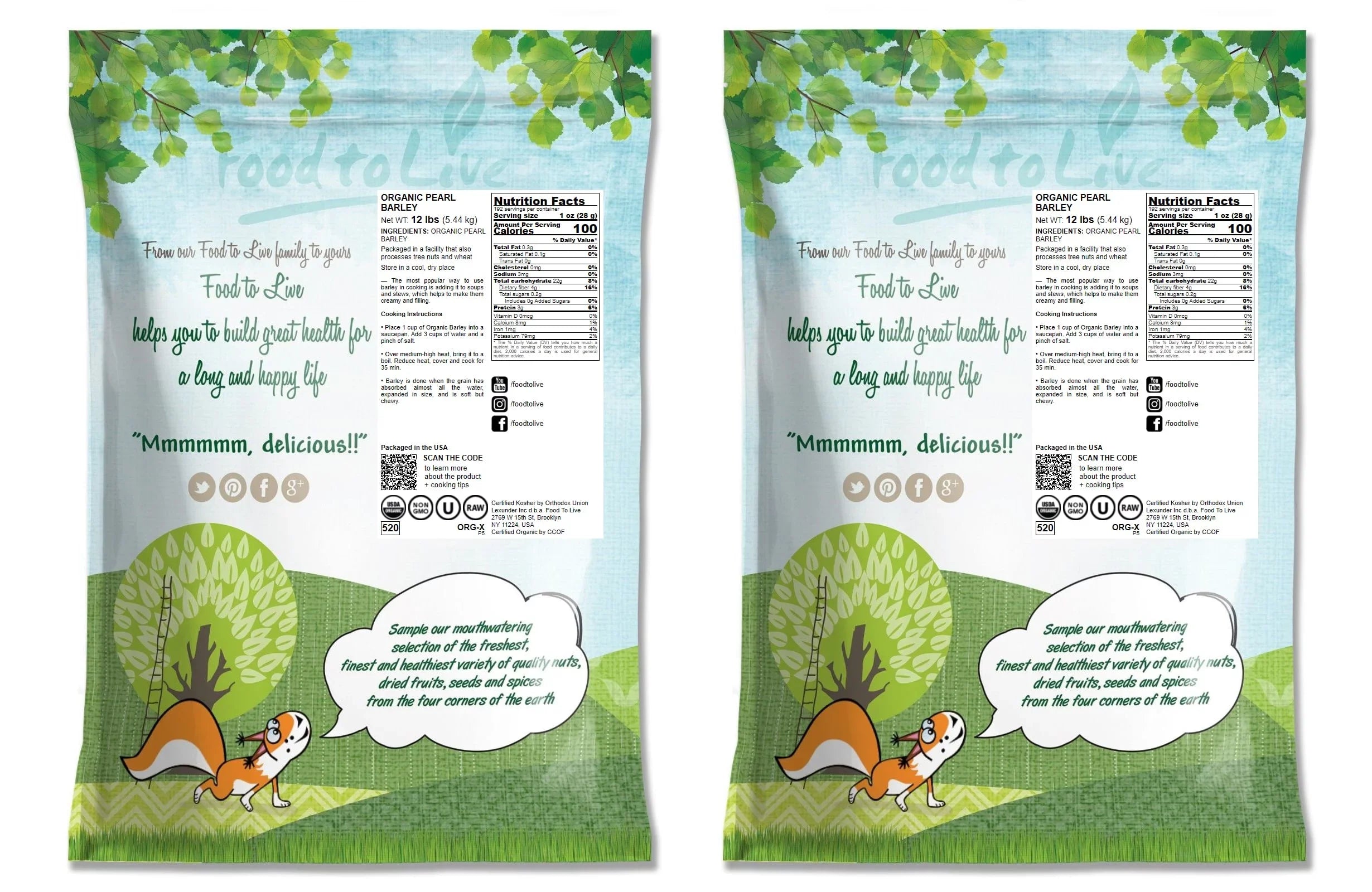 Organic Pearl Barley, 24 Pounds — Non-, Kosher, Raw, Vegan — by Food to Live