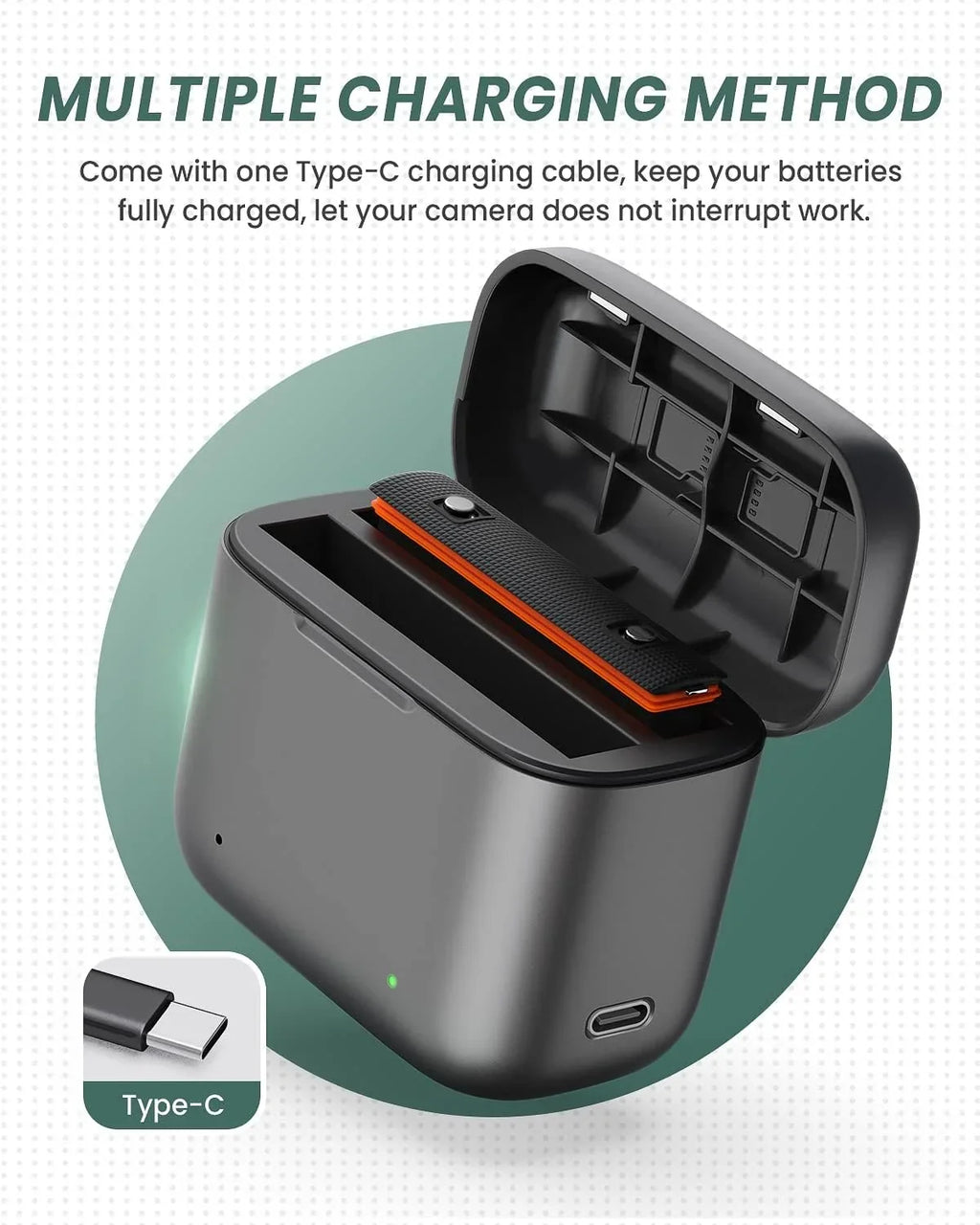 2 Channel Battery Charging Station & One Battery for Insta360 x3 Camera 1800mAh High Capacity, Charger Station with Misro  Card Slots