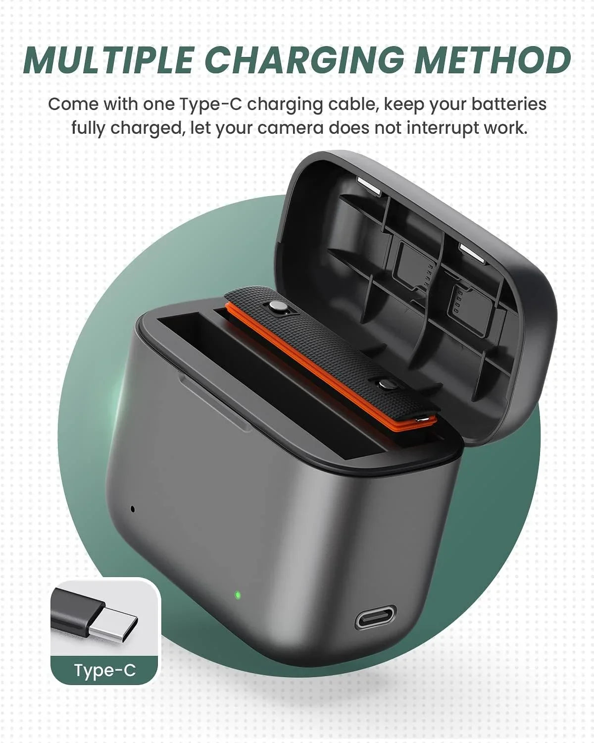 2 Channel Battery Charging Station & One Battery for Insta360 x3 Camera 1800mAh High Capacity, Charger Station with Misro  Card Slots