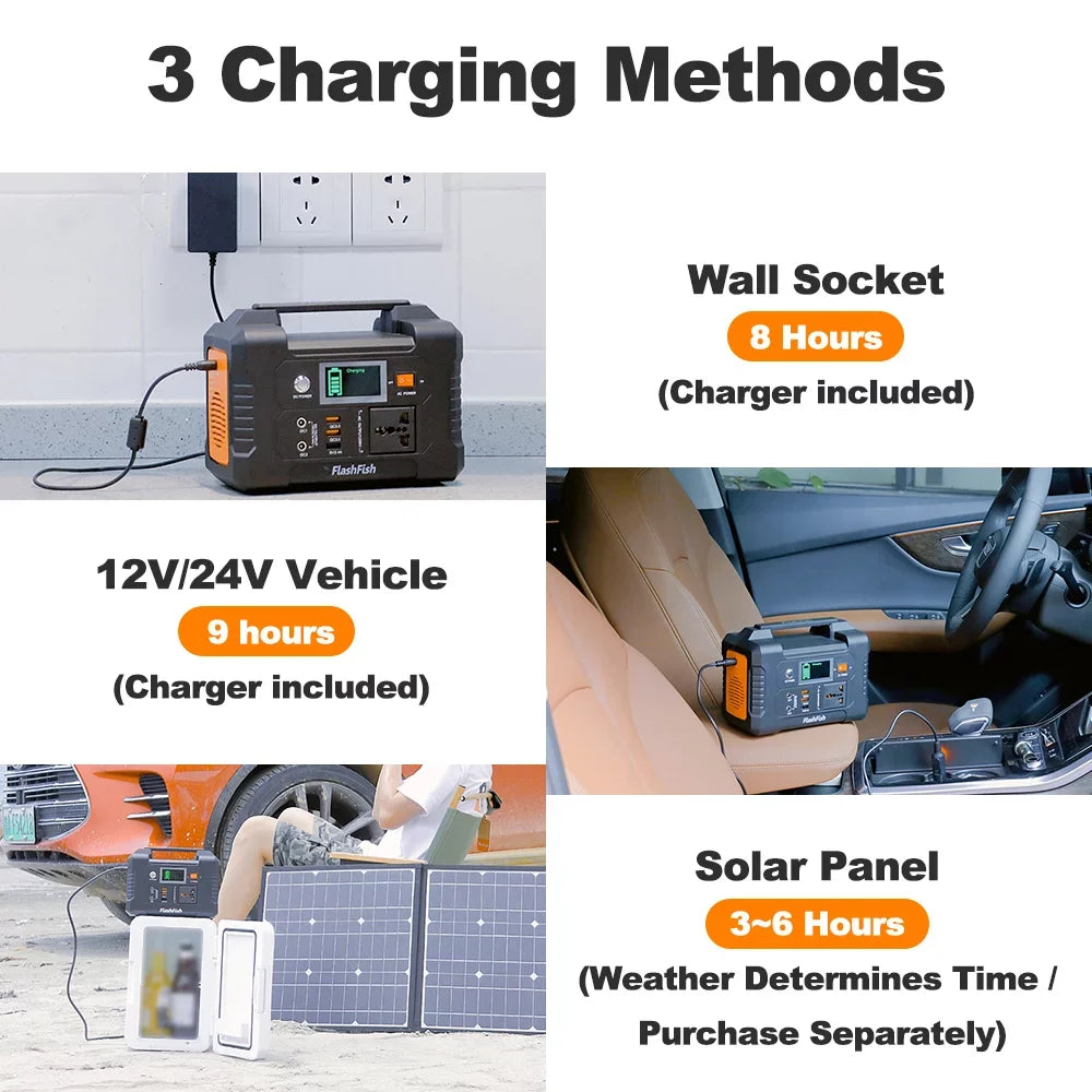Flashfish PortableStation,3 Modes E200 Portable 200w Batterye200 Modes - 200w BatteryStation With 3 40800mah/151wh Solar - 40800mah/151wh 200w Modes Station With Solar -and Modes