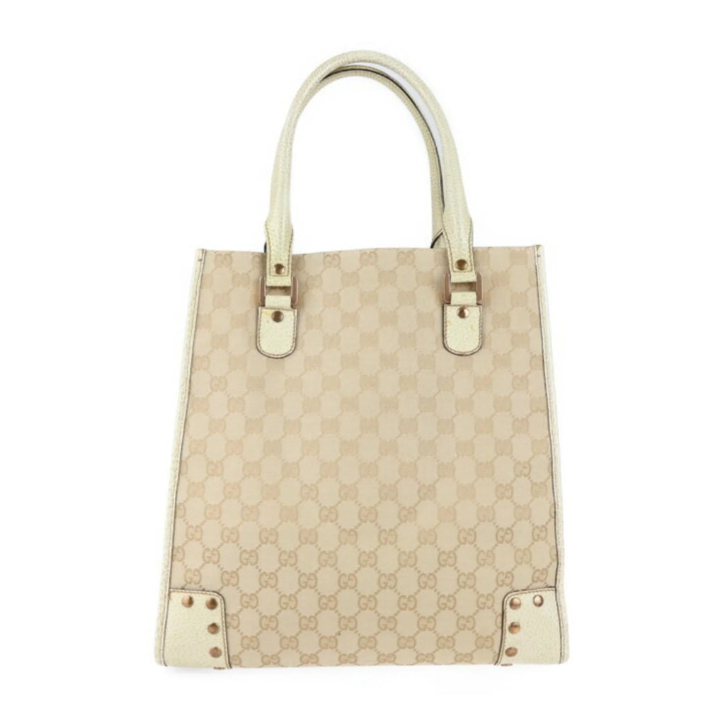 Pre-Owned  Gucci tote bag 124261  canvas leather beige ivory (Good)