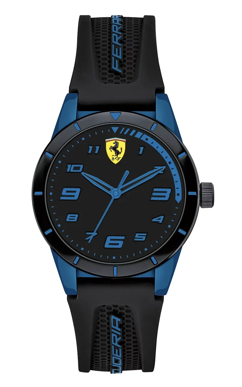 Ferrari Men's Redrev Black/Blue Silicone Strap Watch, 34mm Case