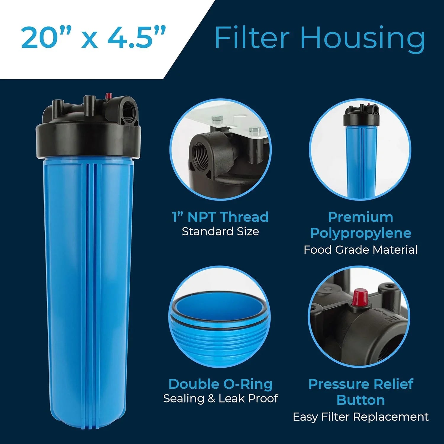 Water Filter Housing 20 Inch / 20 X 4.5/20"  / 20X4.5/150233 / 150467/150235, 1"  (Case Of 4)