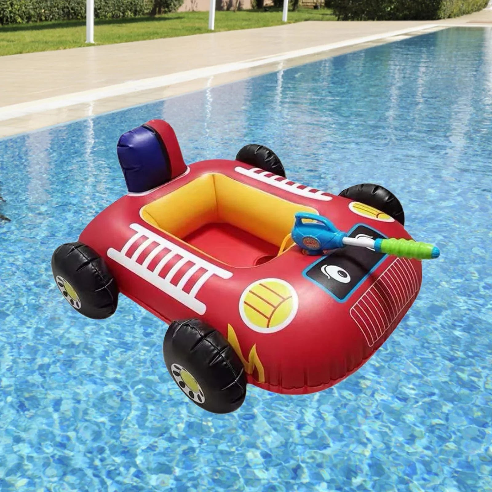 Cartoon Car Design Kids Pool Floats with Water Squirt Pool Floats Raft for Beach Red