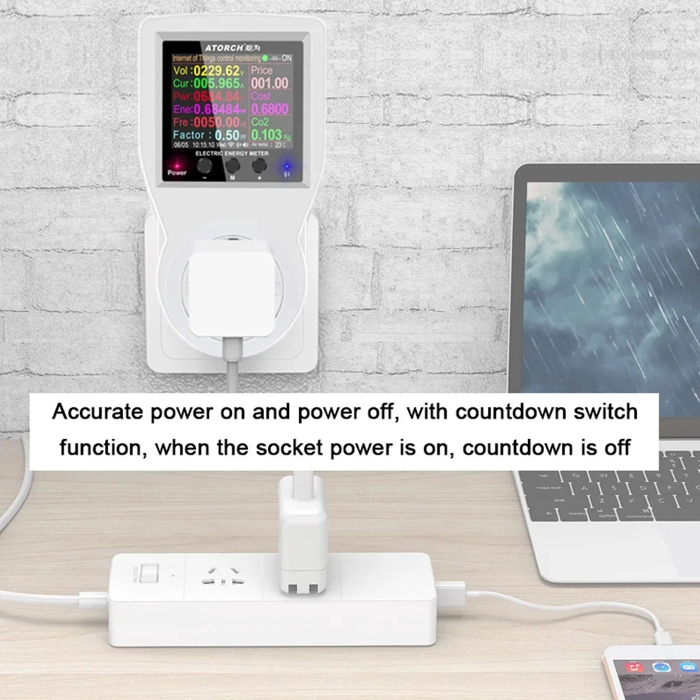 Carevas Wifi Intelligent Power Socket Electricity Power Monitor Multi-energy Monitoring Meter 2.4 inch Color Screen Mobilephone  Remote Controlling Device