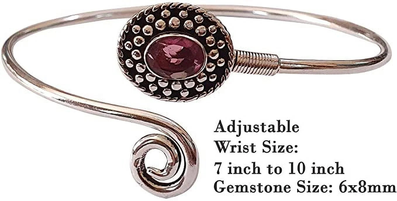 Silver Plated Cuff Bracelet for Women, Natural Pink Tourmaline Gemstone Handmade Modern Designer Tribal Bohemian Design Fashion Bracelet, Party Boho Jewelry