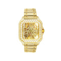 Mens Moissanite Diamond Skeleton Dial 14K Gold Tone Stainless Steel Custom Automatic Watch