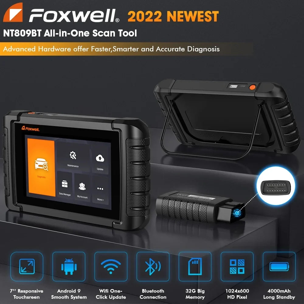 Foxwell NT809BT Advanced Bluetooth Car Scanner Bi-directional Control Active Test Automotive Scanner 30 Maintenance Services OBD2 Scanner Auto Analyzer Code Reader Automotive Diagnostic Scan Tool