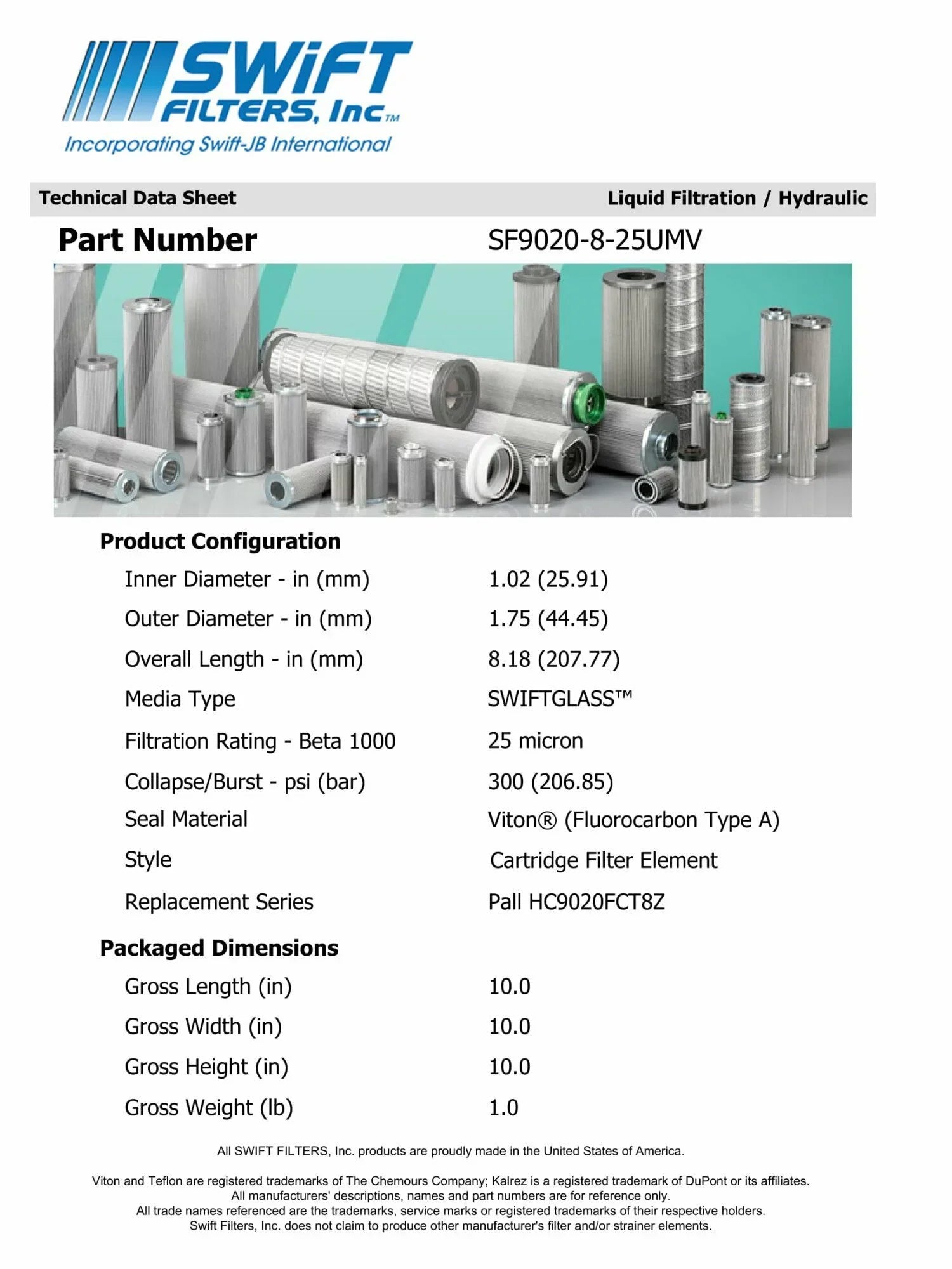 Direct Interchange for   P--3-25C Cartridge Filter Element Microglass Construction 25 Micron