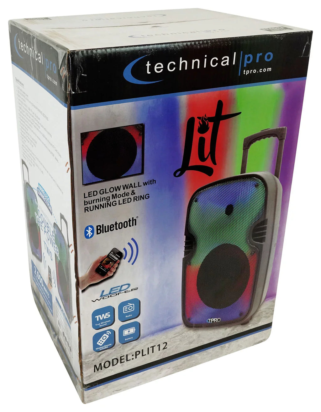 (2) Technical Pro PLIT12 Bluetooth  12" Party Speakers+Wireless Link+Stands