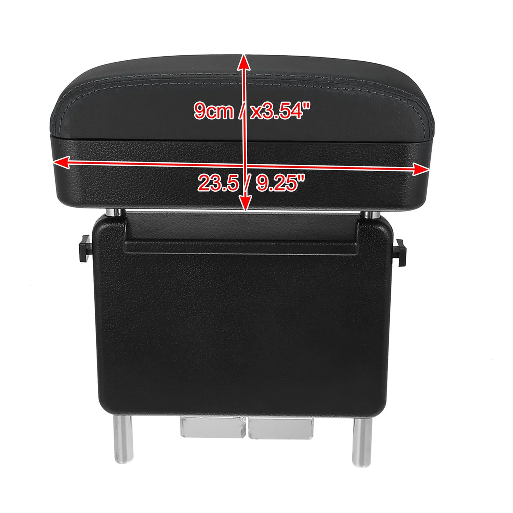 Car Center Armrest Box Seat Gap Adjustable Armrest Storage Organizer Box Armrest Black  Leather with Black Line