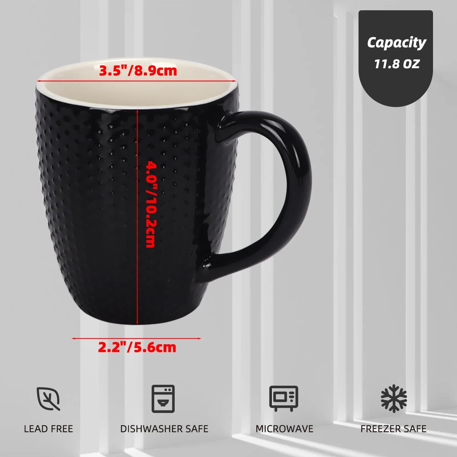 6 Pack Coffee Mug Set, Coffee Cup for Water, Coffee, Black, Milk, Ceramic, 11.95 Floz