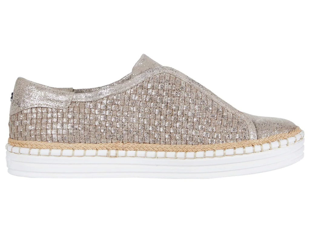 J  Womens Gold Padded Logo Hardware Woven Goring Kayla Round Toe Platform Slip On Leather Sneakers Shoes 10 M