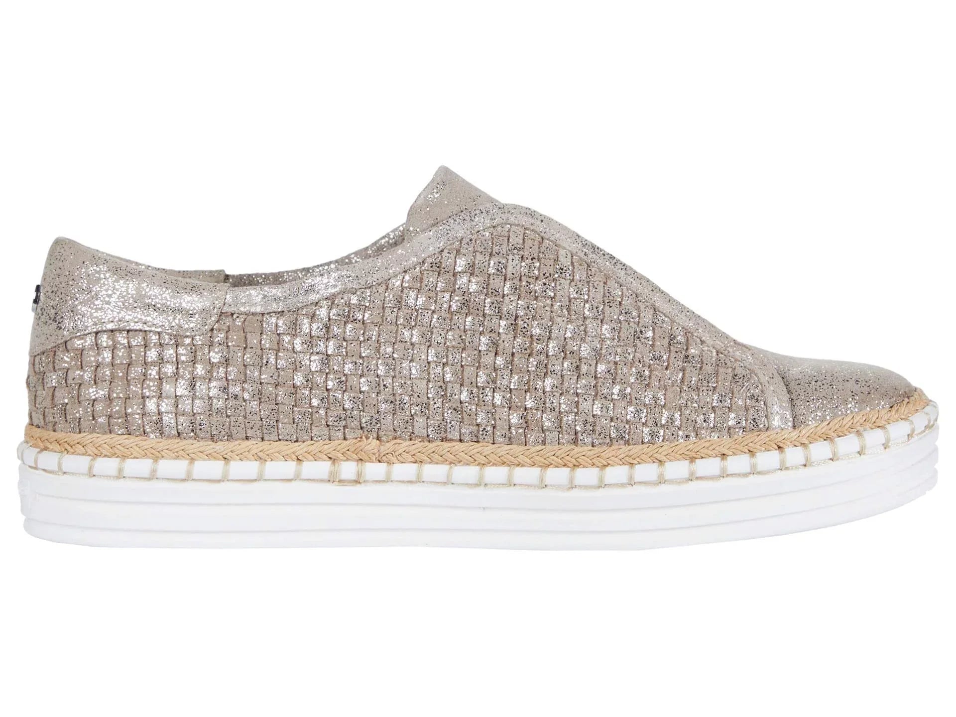 J  Womens Gold Padded Logo Hardware Woven Goring Kayla Round Toe Platform Slip On Leather Sneakers Shoes 10 M
