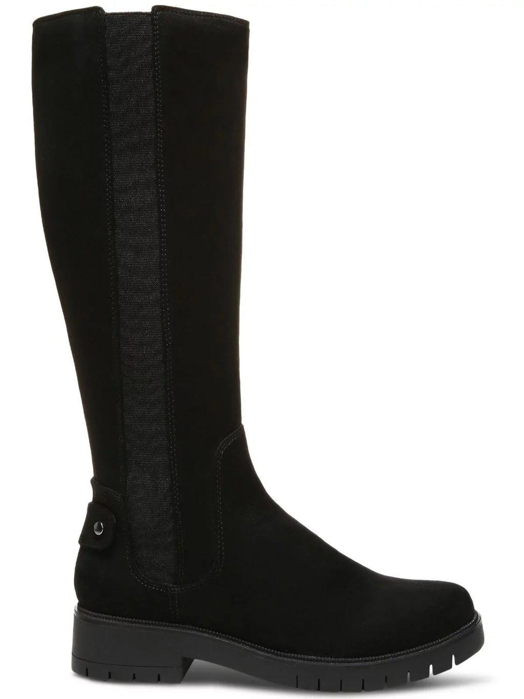 &  Womens Black Strap Accent Side Goring Lug Sole Padded Gwynn Round Toe Block Heel Zip-Up Boots Shoes 6 M