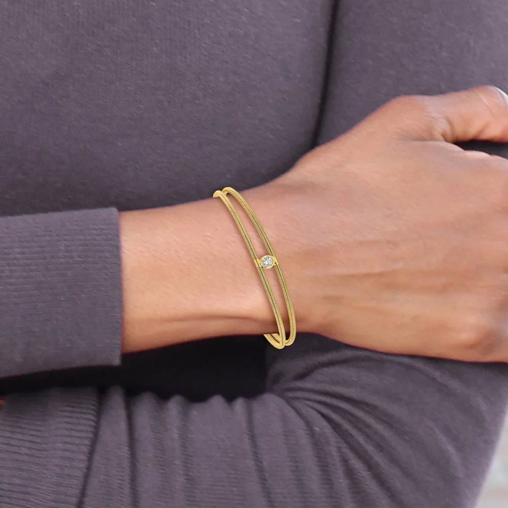 Auriga 925 Sterling Silver Polished Gold-tone Textured  Two Band Cuff Bracelet for Women