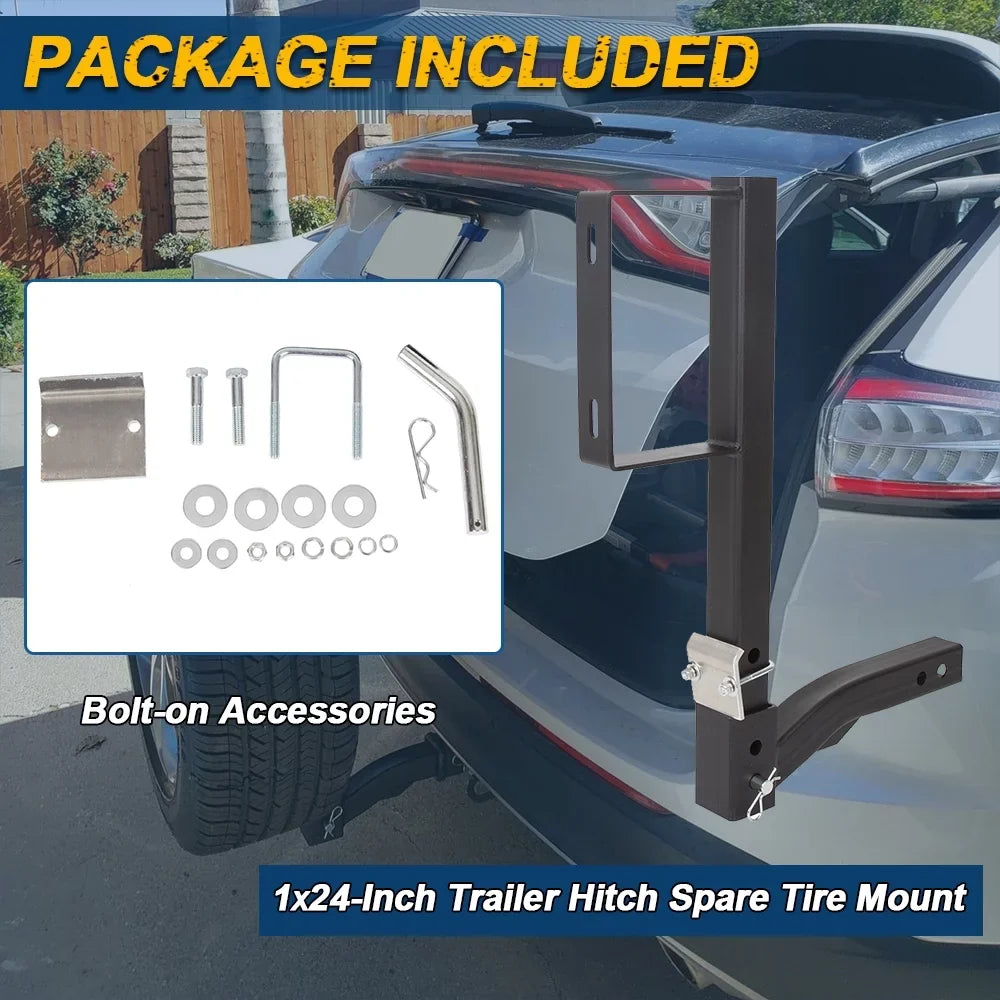 Universal Trailer Hitch Spare Tire Carrier Fits All 2" Receivers  Truck Car Tire Rack 24" High Hitch Spare Tire Mount
