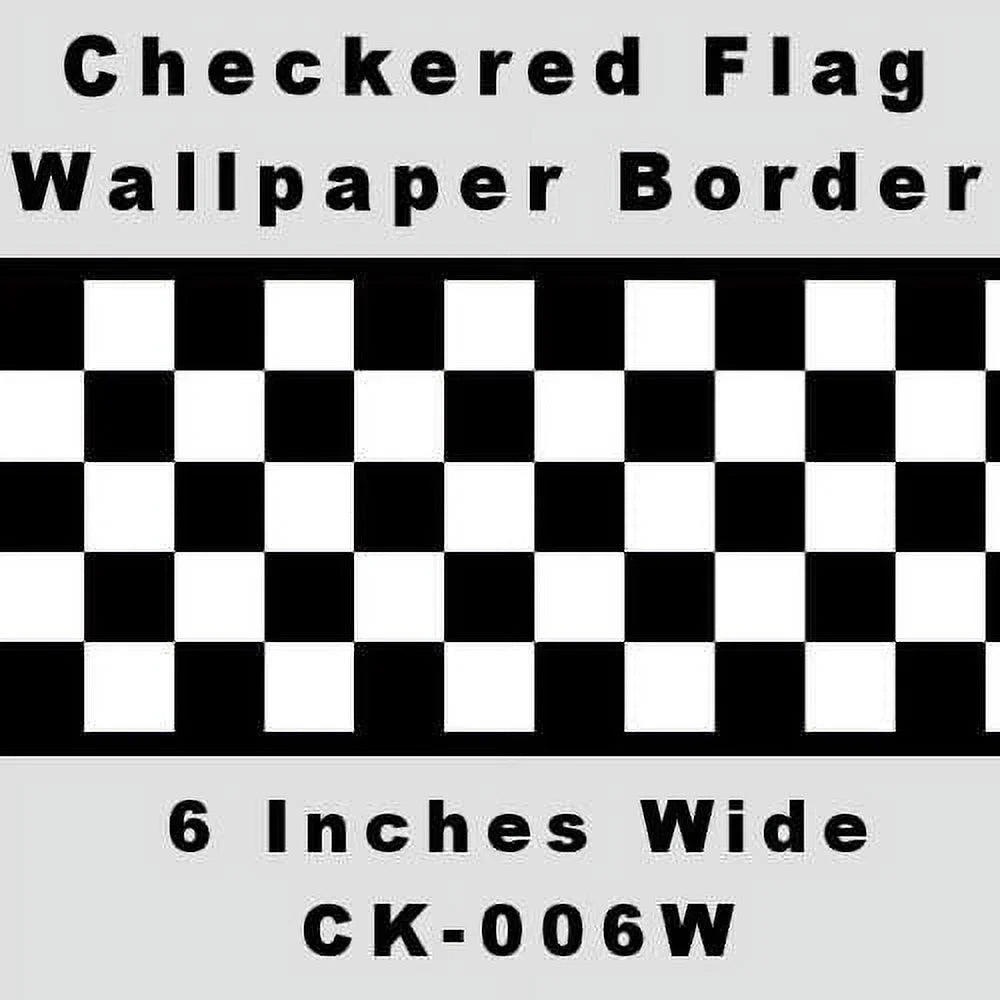 Checkered Flag Cars Wallpaper Border-6 Inch (Black Edge)
