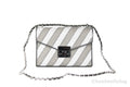 Michael Kors Rose Pearl Grey Striped Signature  Medium Flap Shoulder Handbag