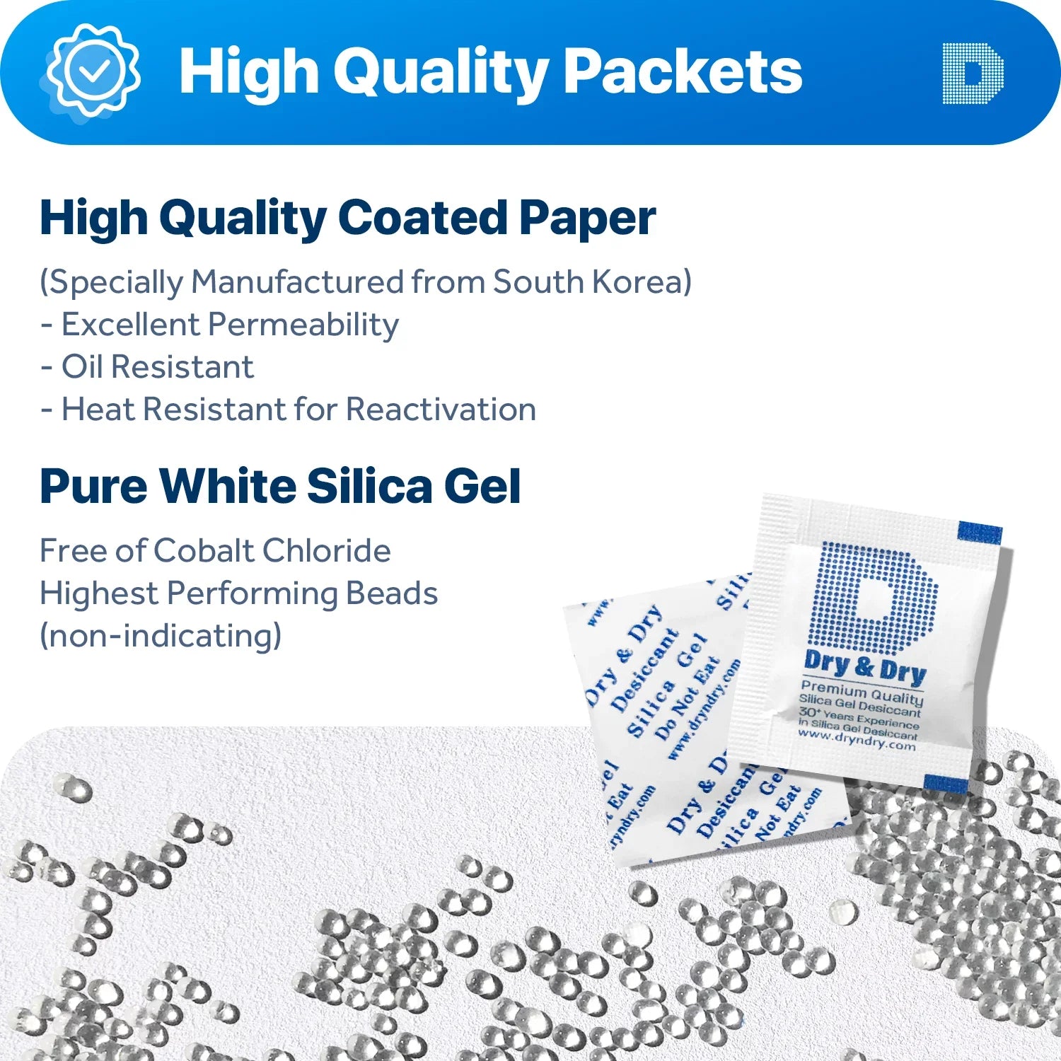 1 Gram [1000 Packs] "Dry & Dry" Premium Silica Gel Packets Desiccant Dehumidifiers - Rechargeable Paper ( Compliant)