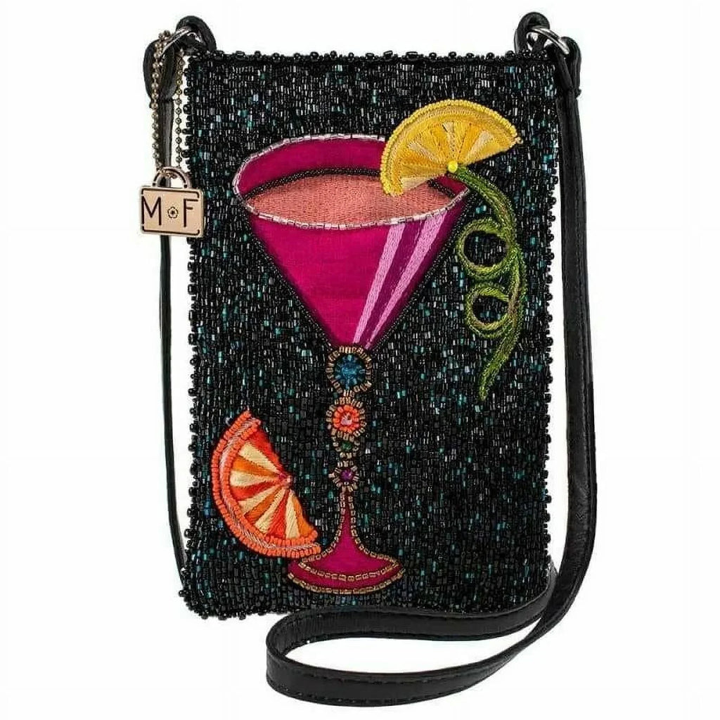 Mary Frances Take a Sip Leather Crossbody Phone Bag Cocktail Beaded Shoulder Bag