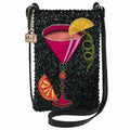 Mary Frances Take a Sip Leather Crossbody Phone Bag Cocktail Beaded Shoulder Bag
