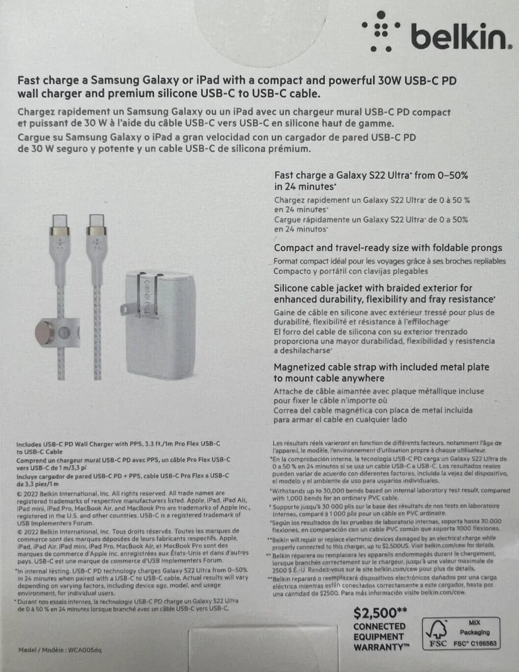 Belkin 30W Wall Charger with -C to -C Cable Bundle (Boost Charge) - White