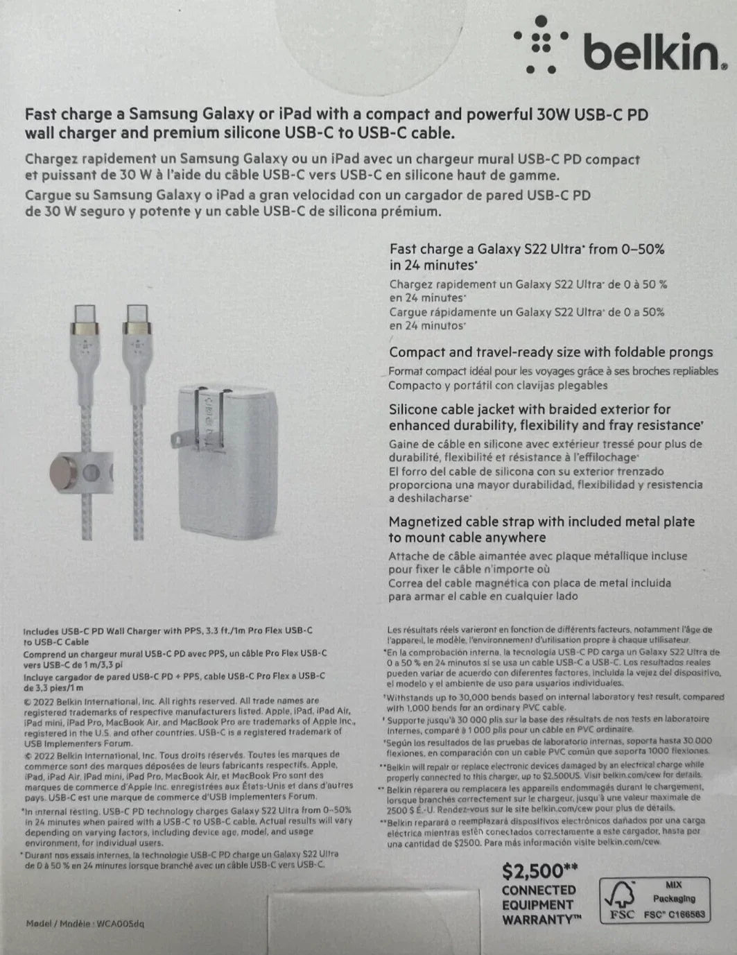 Belkin 30W Wall Charger with -C to -C Cable Bundle (Boost Charge) - White