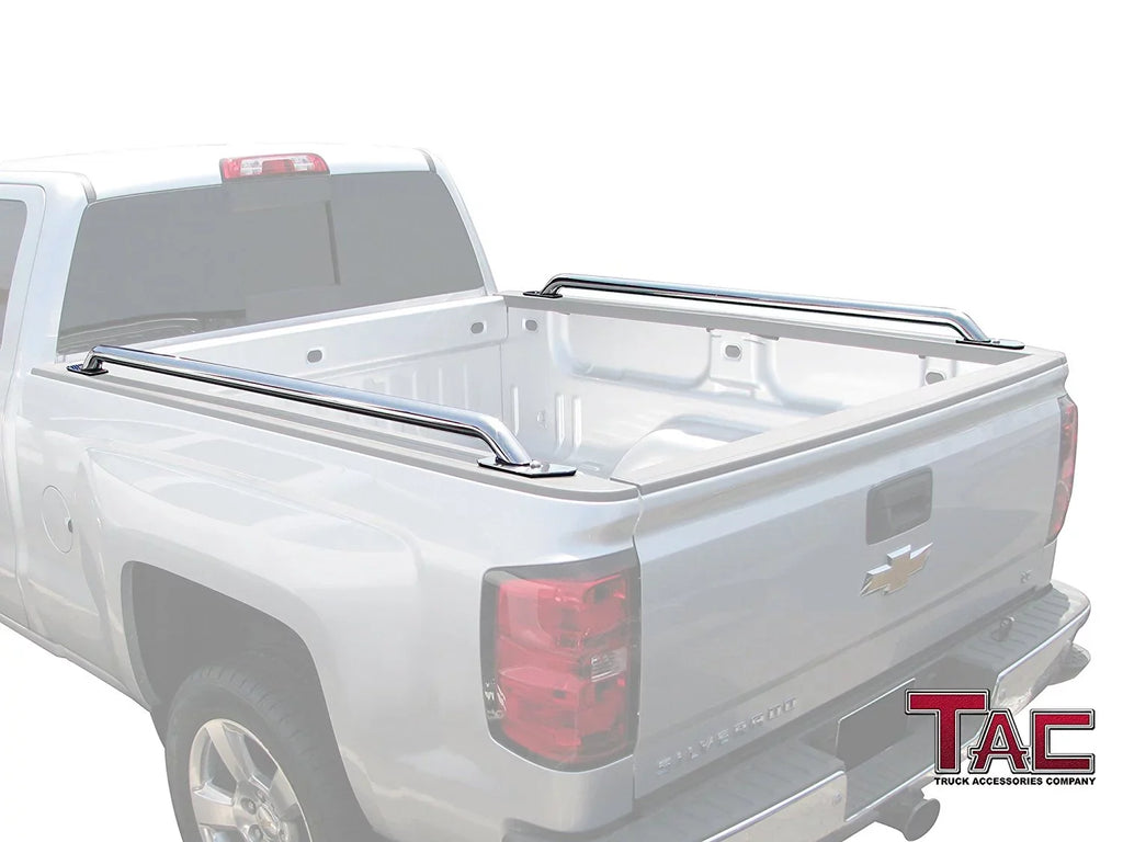 Bed Rails Fit 2014-2024 Chevy Silverado/ Sierra 1500 6.5ft Standard Bed(Excl. Denali CarbonPro Editions) 304 Stainless Steel Truck Side Rails Accessories 2pcs