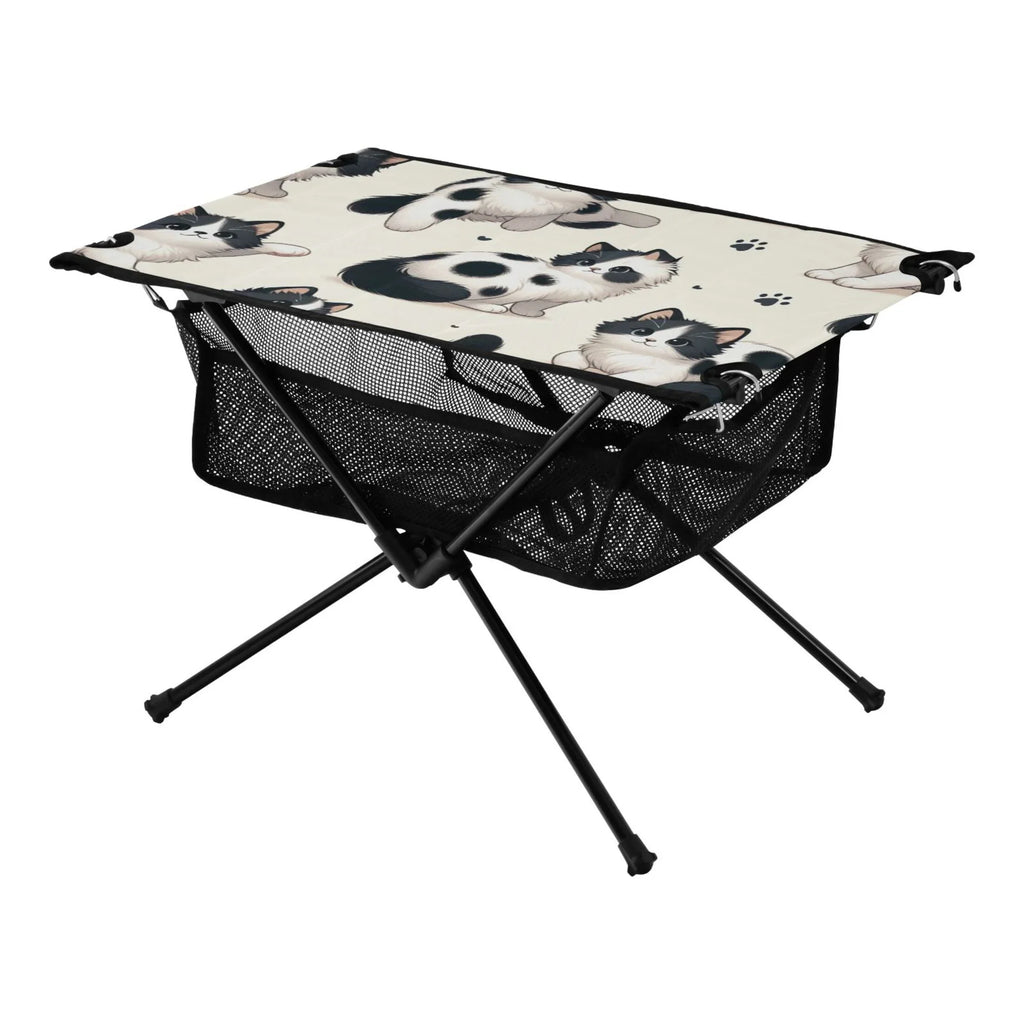 Cute Cat Footprint Camping Folding Table Portable Beach Table with Storage Bag Compact Picnic Table for Outdoor Travel Fishing