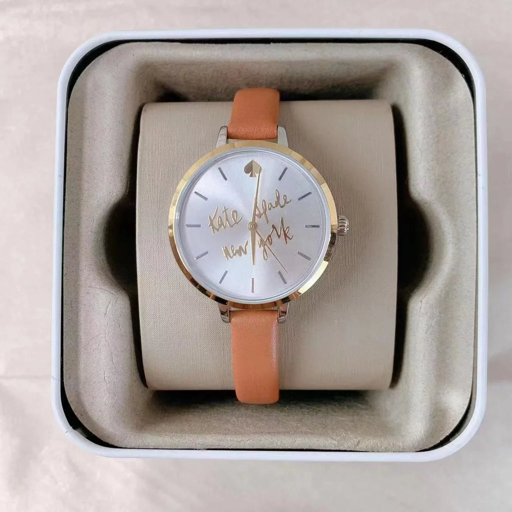 kate spade KSW9047 new york metro three-hand brown leather watch