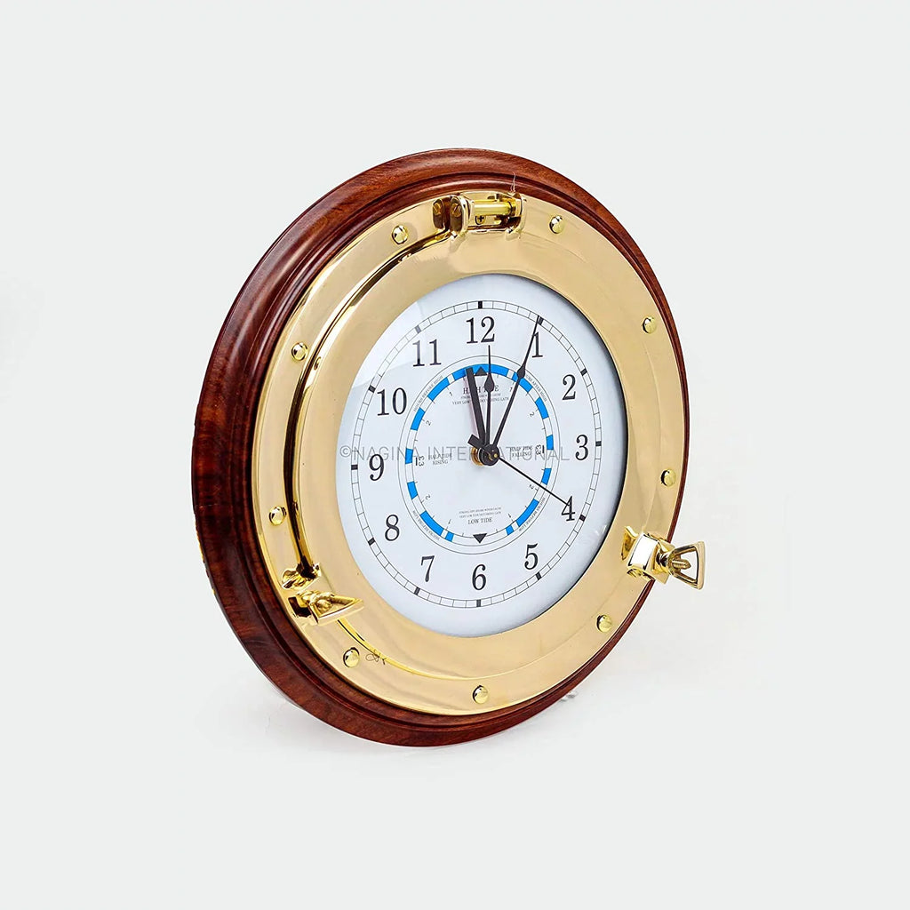 Nagina International Premium Ornamental Time Tide Clock On Solid Deluxe Wood Base | Pirate's Ocean Beach Decor (10 Inches)