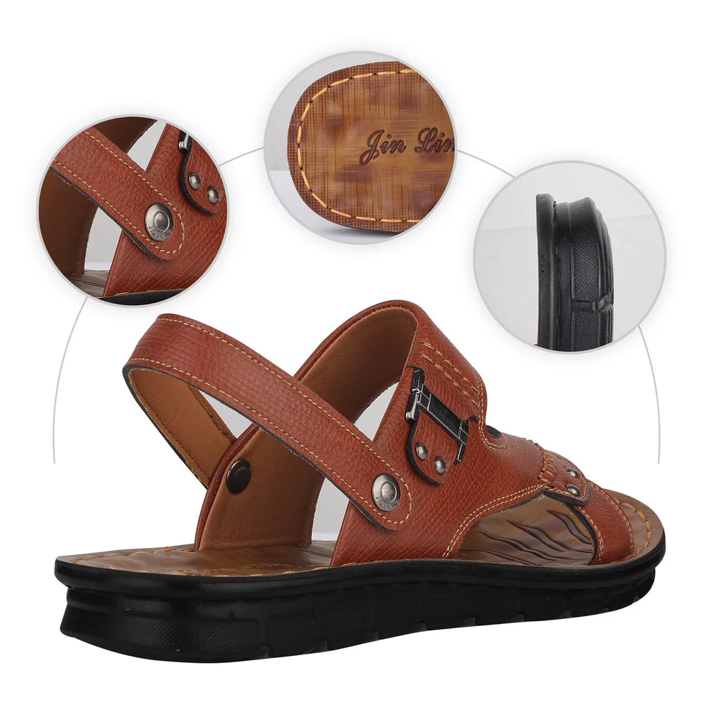 Sandals for Men Leather Hiking Sandals Men Summer Two Wear Buckle Strap Casual Open Toe Flat Soft Bottom Breathable Shoes Sandals