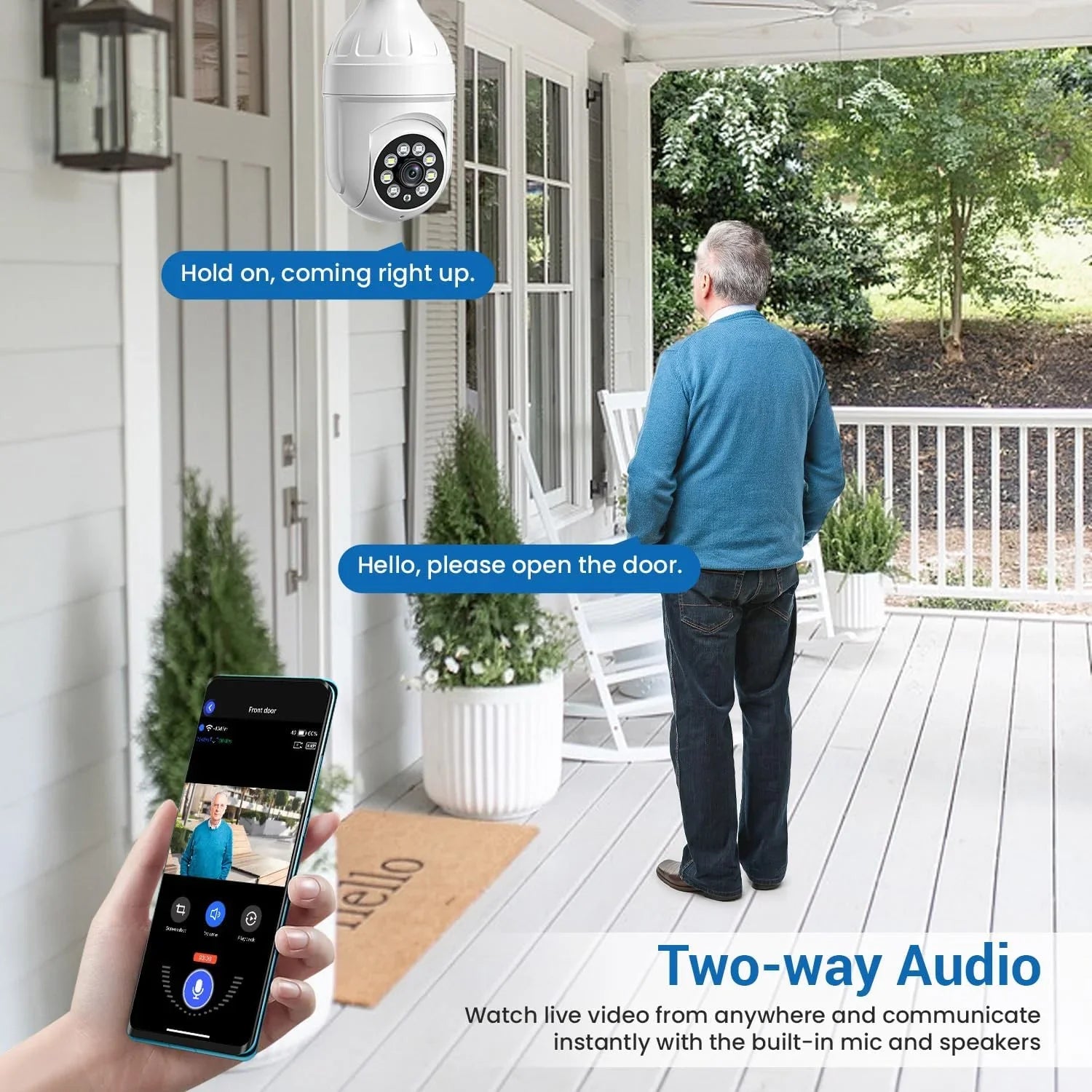 1080p Light Bulb Security Camera, 355° Panora Dome Cam, Live View,  Human Detection, 2-Way