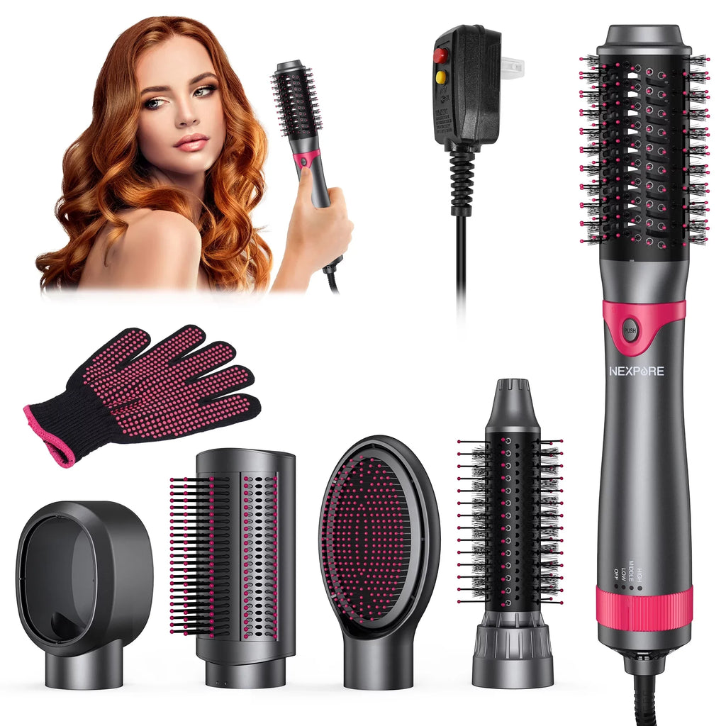 5 in 1 Multifunctional Hair Dryer Styling Tool, Detachable Salon 5-in-1 Multi-Head Hot Air Comb,Negative Ion Automatic Suction Hair Curler for Women