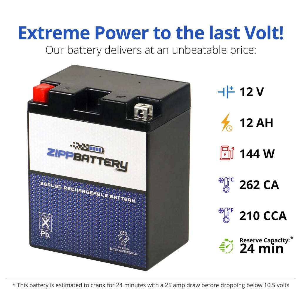 Zipp Battery YTX14AH- (14AH- 12 Volt,12 Ah, 210 ) Atv Battery for Suzuki 250cc Lt-4wd Quadrunner 1990