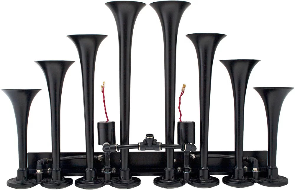 Vixen Horns  Train Horn Kit for Trucks/Car/Semi. Complete Onboard System- 200psi Air Compressor, 3 Gallon Aluminum Tank, 8 Trumpets.Super Loud dB.Fits Vehicles like Pickup/Jeep VXO4830AB/8124XB