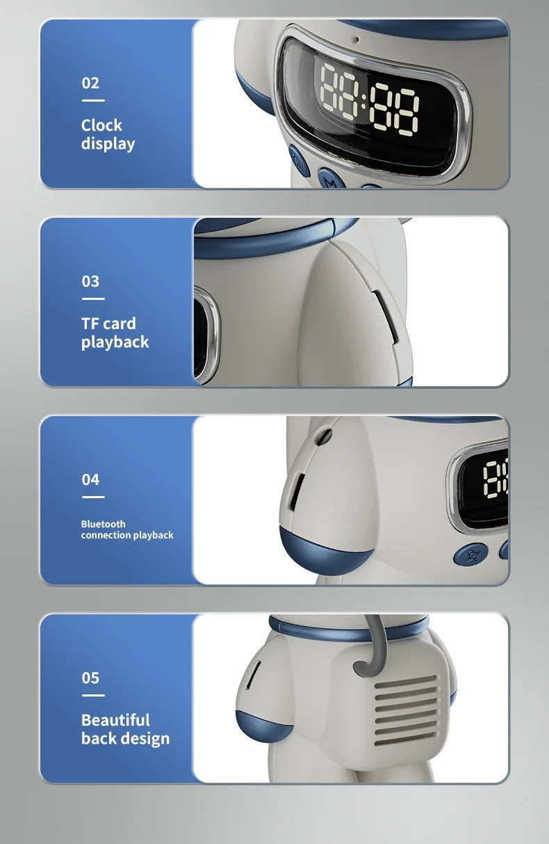 Astronaut-Shaped Smart Bluetooth Speaker with Clock, Alarm,  Radio, Sleep Night Light and  Card Support