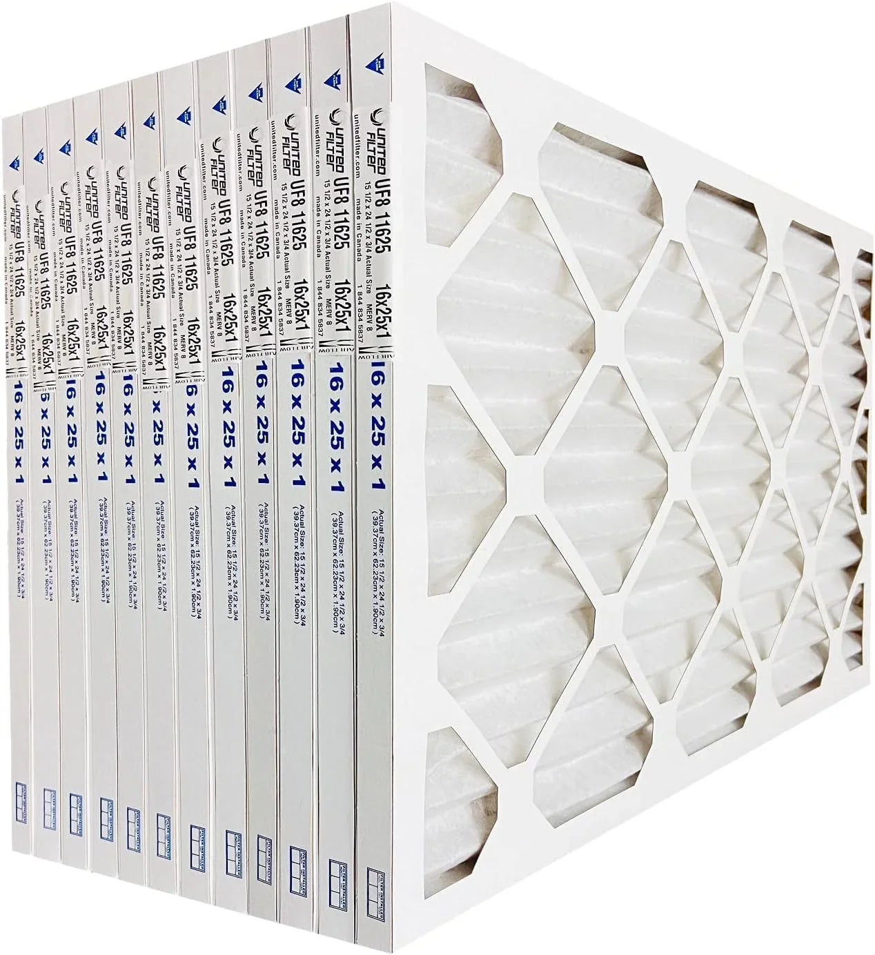 United Filter 16x25x4  11 Furnace Air Filters (Case of 3) -  Filters for Home & Office - Purify Air, Removes Pollen, Mold, Bacteria & Smoke - Replacement Air Filters