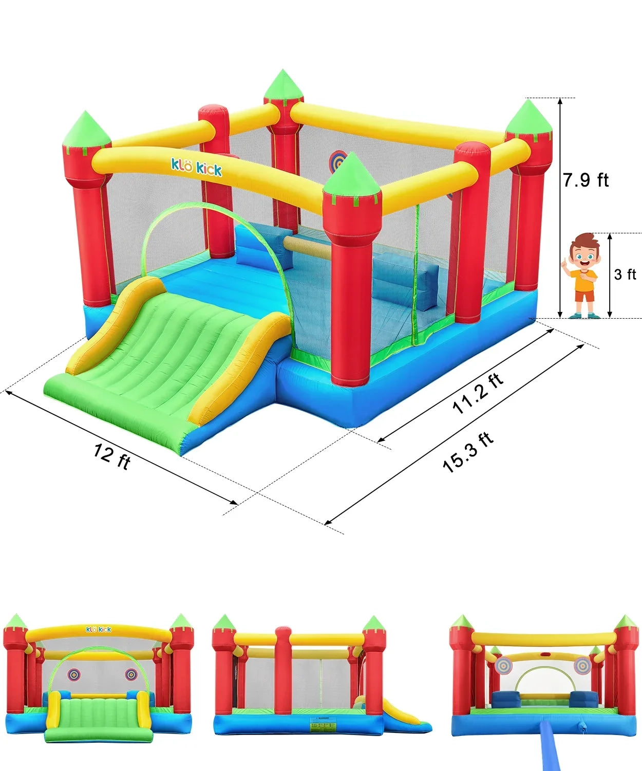 15'x 12' Large Bounce House 840D Oxford Inflatable Bouncers for 6 Kids with Blower & Slide for 3-10 Years, Child, Adult, Infant, Teen, Tween