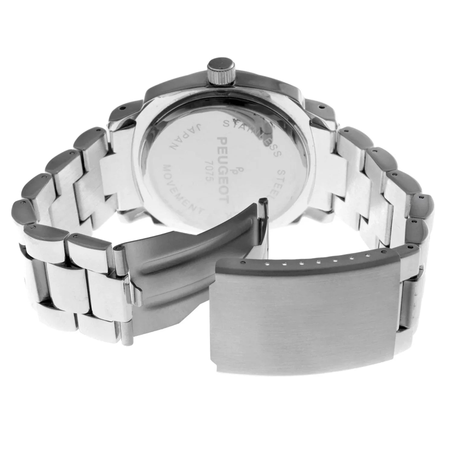 Peugeot Women's All Silver Boyfriend Oversized Watch with Swarovski Crystal Bezel Metal Link Bracelet 7075S