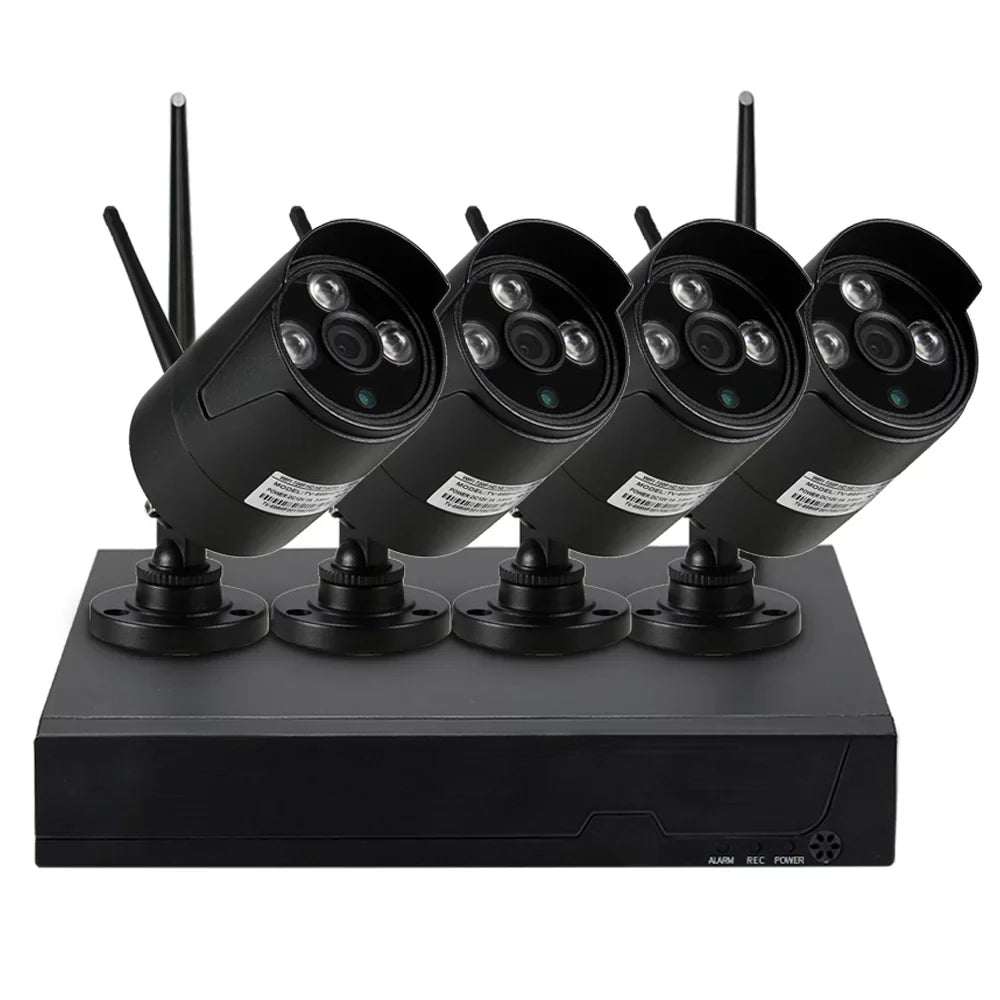 Radirus Wireless  System, 4pcs 1.0MP WiFi  Camera, 4CH 1080P  Kit, Phone Control