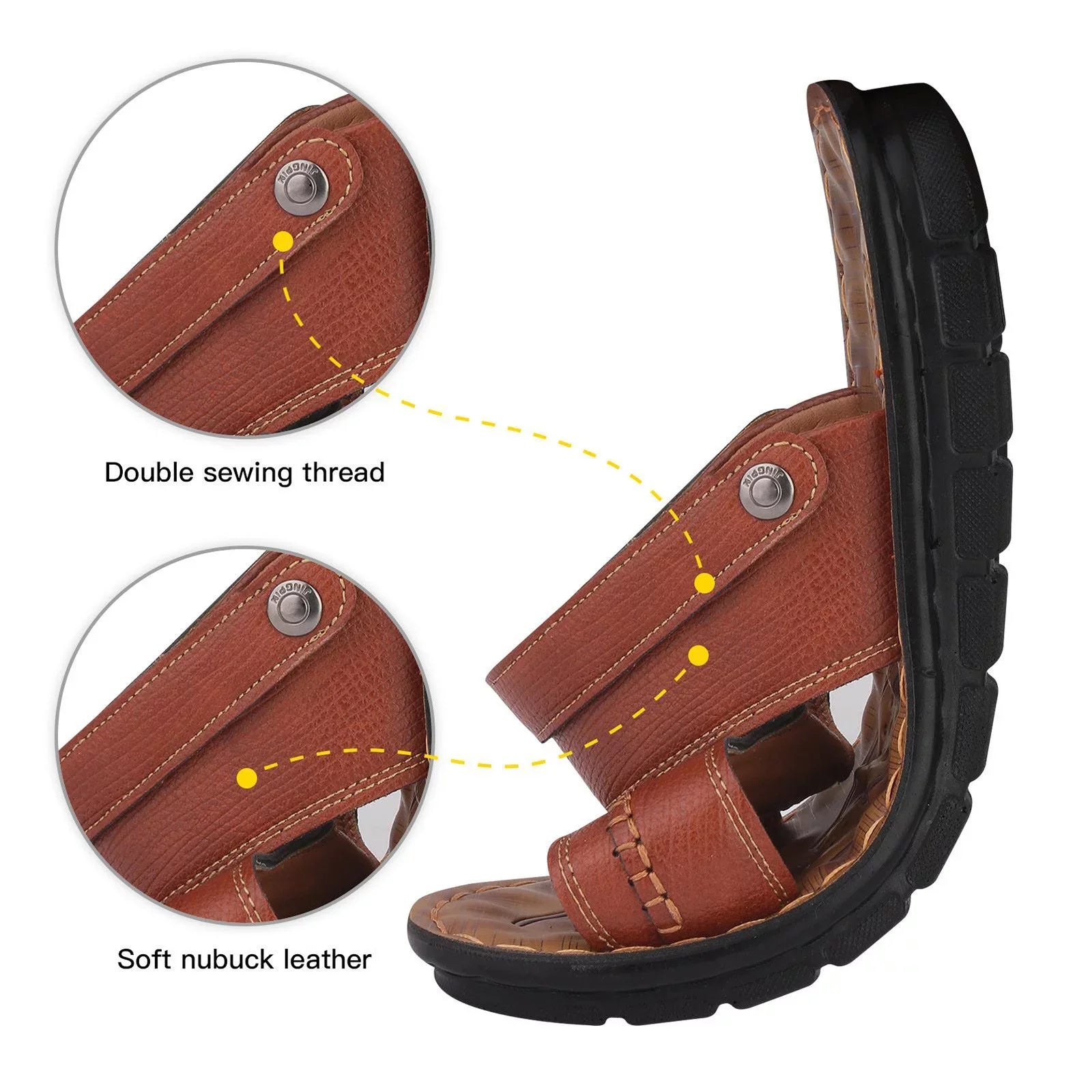 Sandals for Men Leather Hiking Sandals Men Summer Two Wear Buckle Strap Casual Open Toe Flat Soft Bottom Breathable Shoes Sandals